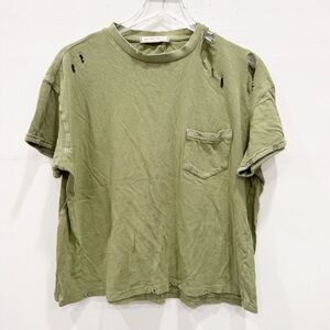 We The Free Rubi T-Shirt Short Sleeve Destroyed Green Tee Oversized X-Small